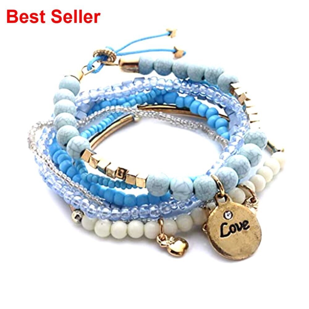 Stackable Bead Bracelets Multilayer Stretch Bangle Set - Picture 2 of 2